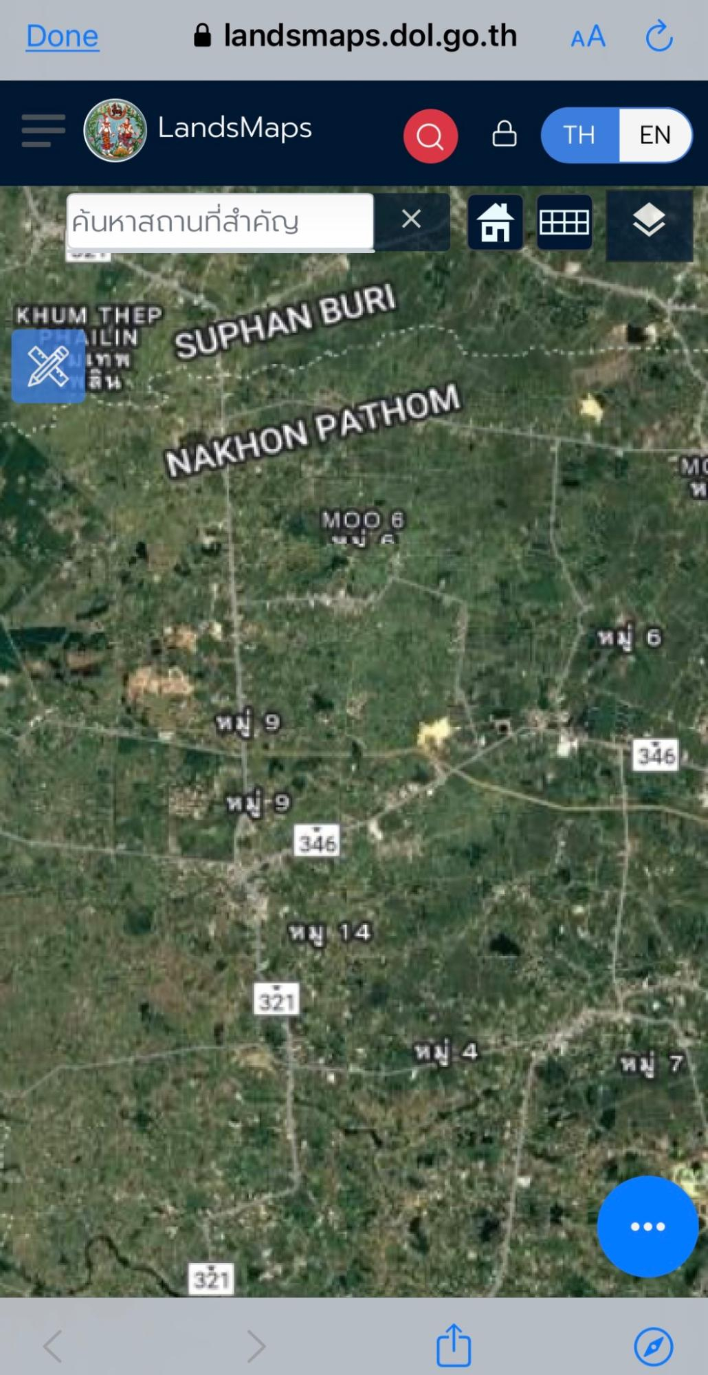 แผนที่สำหรับการหาพิกัดที่ดินบนแอปพลิเคชัน SmartLands