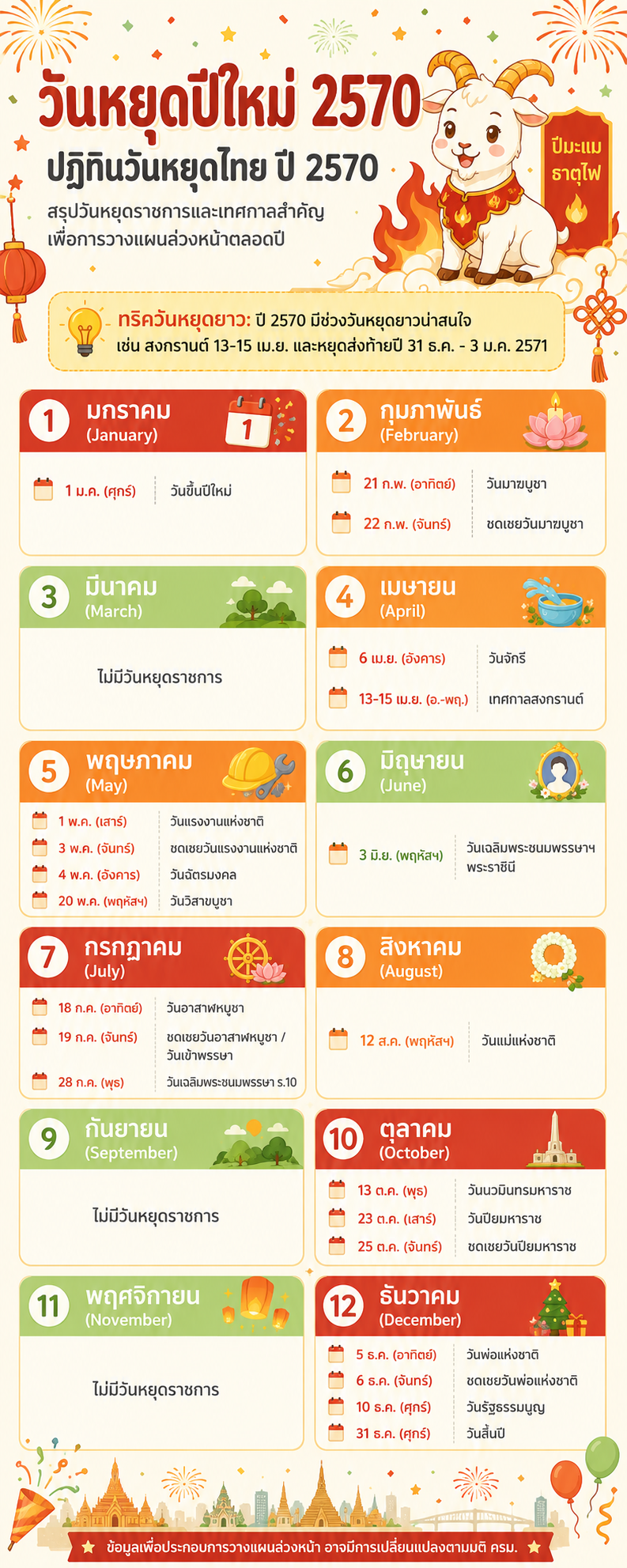 วันหยุดปี 2570 ปีใหม่หยุดกี่วัน ปีใหม่ 2570 หยุดกี่วัน