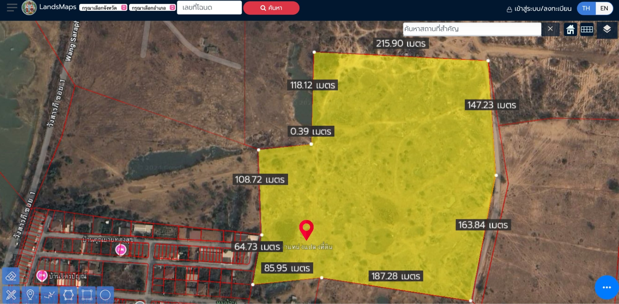 ข้อมูลความกว้างและความยาวบนระบบค้นหารูปแปลงที่ดิน
