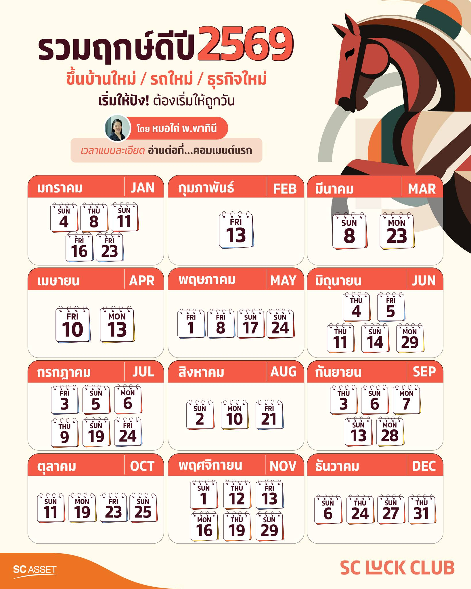 ปฏิทินฤกษ์มงคล 2569 ครบทั้ง 12 เดือน โดยหมอไก่ พ.พาทินี