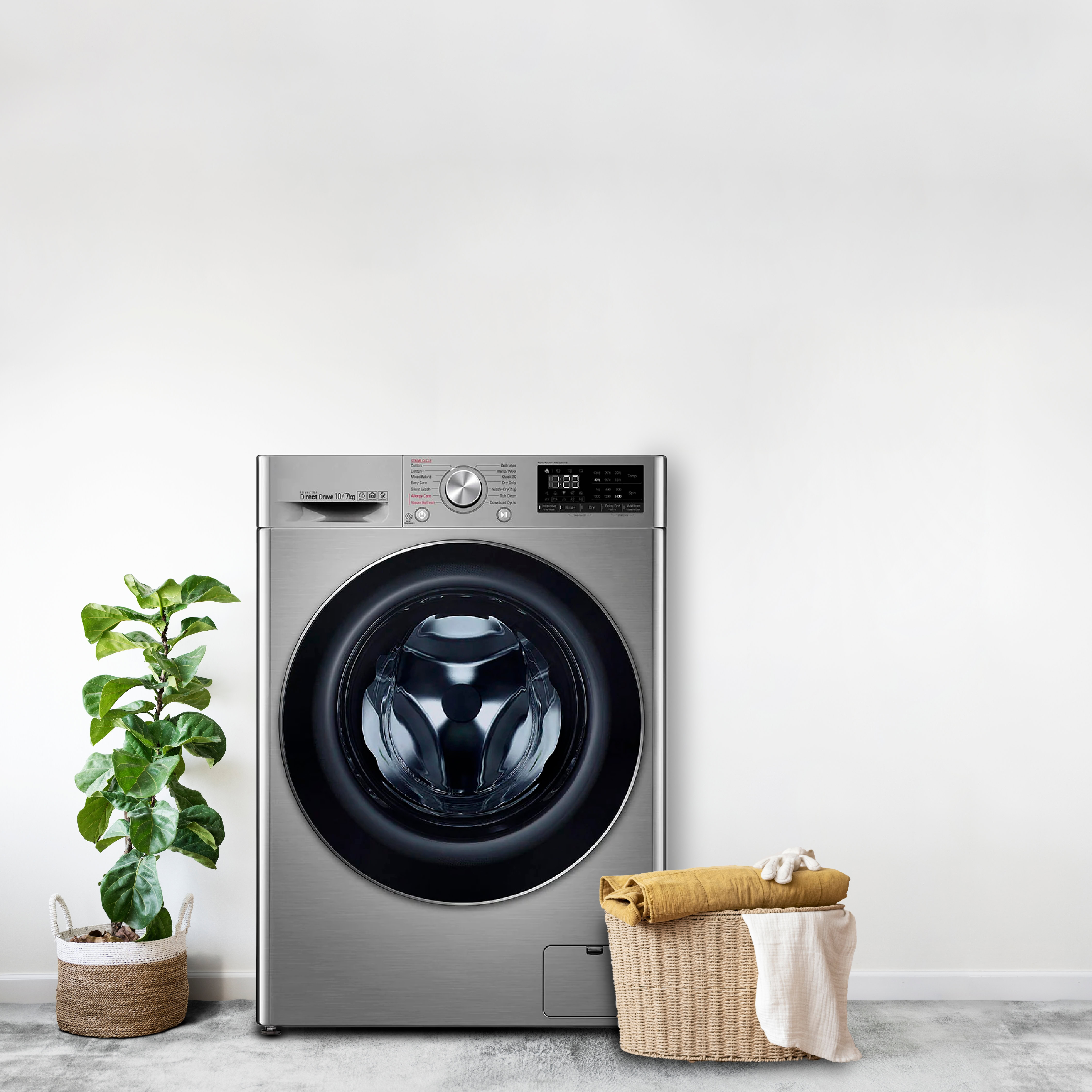 เครื่องซักผ้าฝาหน้าสีเทา