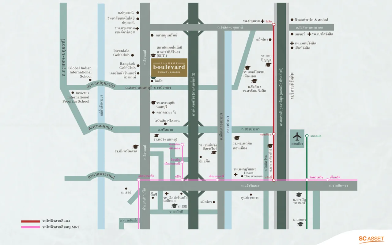 แผนที่ทำเล บ้านเดี่ยวหรู บางกอก บูเลอวาร์ด ติวานนท์ ดอนเมือง ใกล้ The Nine และทางด่วน